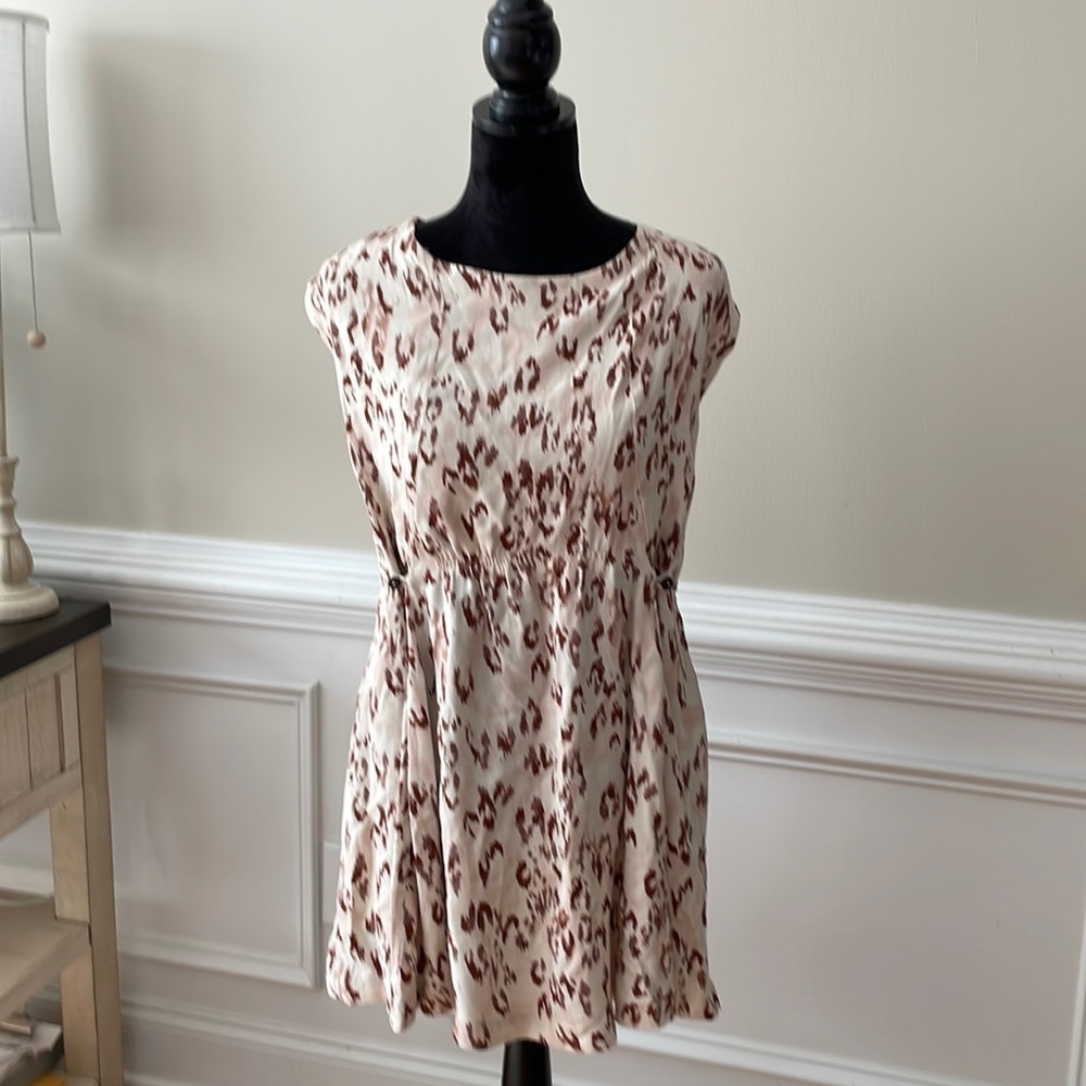 Free People Cream Leopard Print Dress w/ Ruched Waist and Open Back Size XS